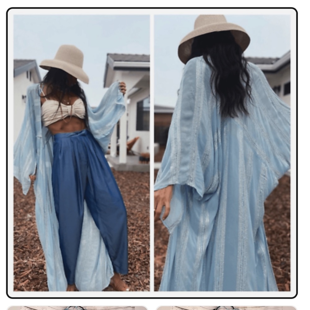 Sky blue and silver thread kimono cover up